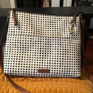 Fossil Black and White Polka Dot Crossbody Bag